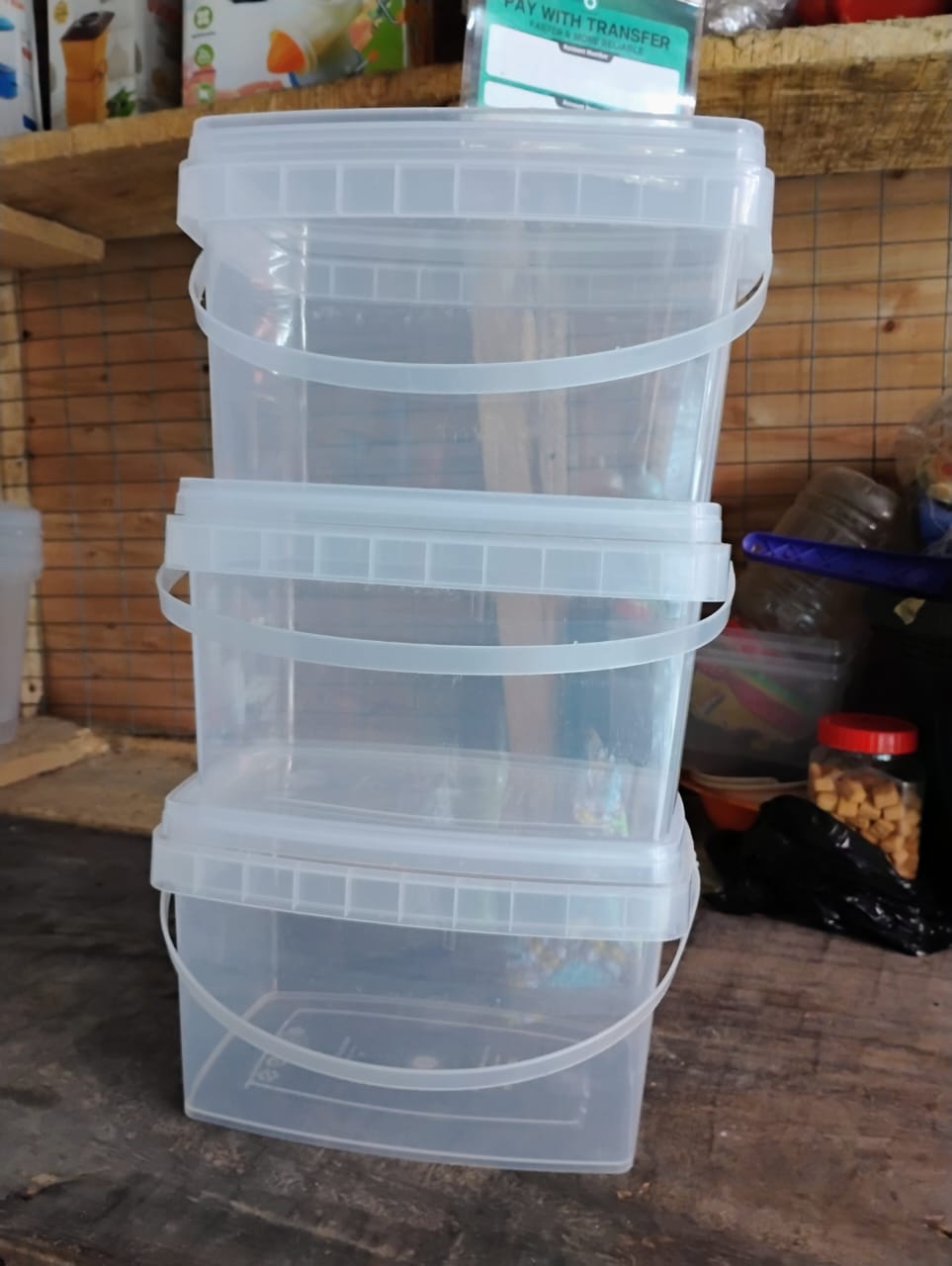 Stacked plastic storage containers