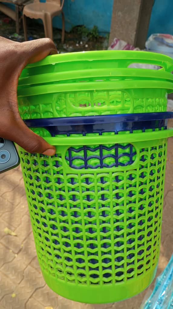 Green laundry basket for household plastics section